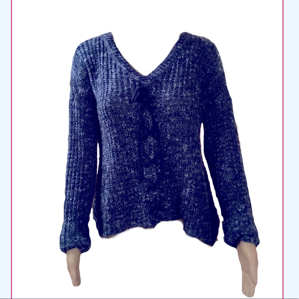 NWT Blue Contrast Lace-Up Knit Sweater Juniors